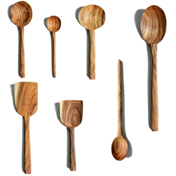 

7Pcs Long Handle Wooden Cooking Utensil Set Non-Stick Pan Kitchen Tool Wooden Cooking Spoons and Spatulas (7Pcs Set)