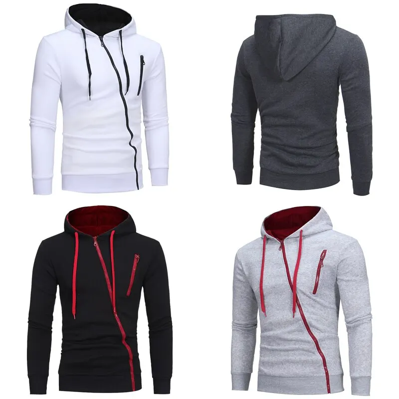 

New Hoodie Men 2019 Spring Casual Solid Long Sleeve Mens Hoodies Sweatshirts Slim Zipper Hoody Sweatshirt Men Hooded Streetwear