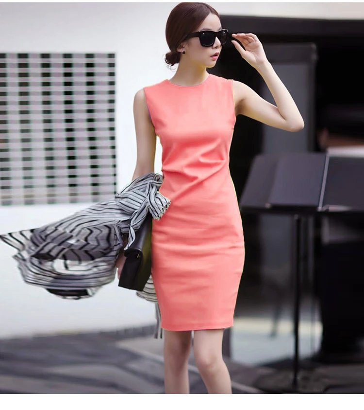 Летнее офисное женское платье-карандаш без рукавов длиной до колена с подкладкой