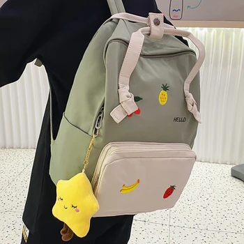 

HOCODO Cute Embroidery School Bags For Teenage Girls Buckle Handle Women Waterproof Nylon Backpack Fashion Female Student Bag