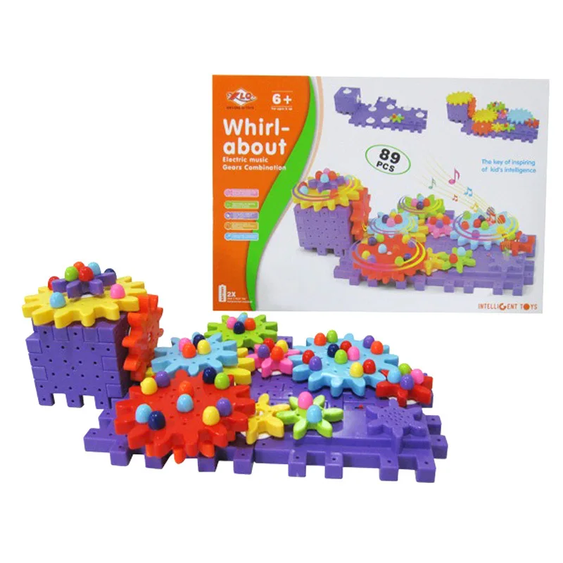 

Children'S Educational Flexible Electric Music around Gear Building Blocks Fight Inserted Assembly Plastic Toy 89PCS