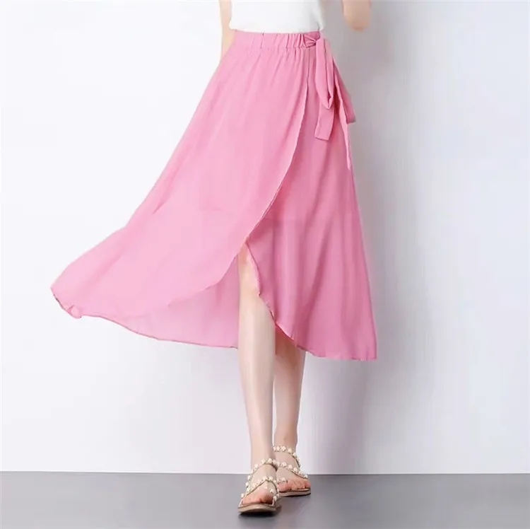 

M- 6XL 7XL boho long vintage skirt Women split maxi Asymmetrical skirt plus size beach chiffon skirt Black white blue rose red