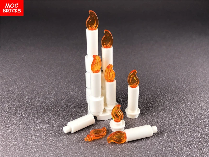 MOC Bricks White Candlestick Candle Flame Fire fit with 37762 37775