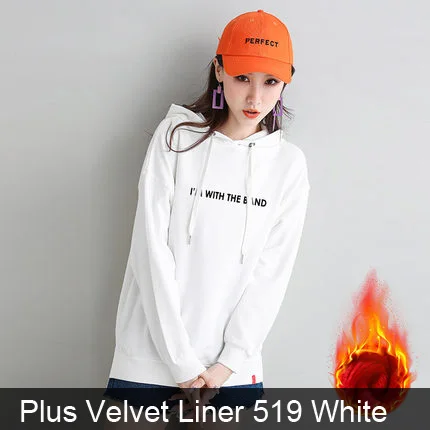 Winter 519 White Толстовки и кофты Пуловеры Для женщин Осень и Зима Свободная плюс бархатный толстая лайнер Толстовка Печать писем куртка 2 - Цвет: Winter 519 White
