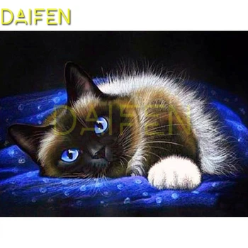 

Full Square Diamond painting Cat animal DIY 3D Diamond mosaic Blue blanket Full Round Diamond embroidery Cross stitch blue eyes
