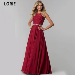 LORIE New Elegant Lace Aline Evening Dresses 2021 Sleeveless Crystals Long Prom Gowns Wedding Party Guest Dress Robe de Soiree