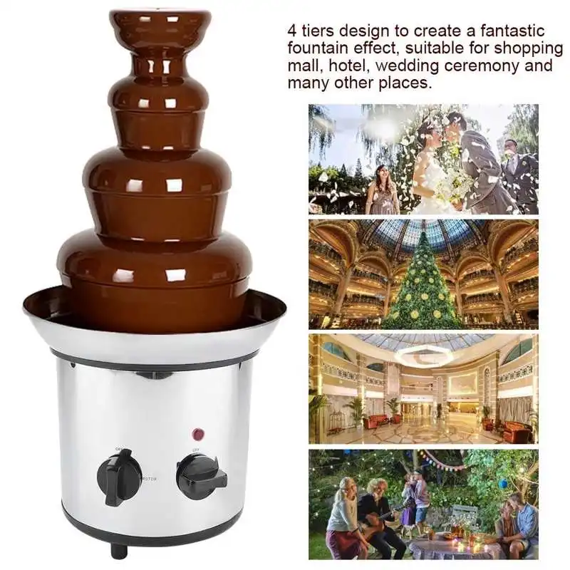 Chocolate Fountain Machine 4 Layers Creative Design Chocolate Melt with Heating Fondue Machine DIY Waterfall Hotpot