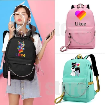 

2020 Hot Likee Backpack USB Charging LIKEE Video App Laptop Backpack Teenage School Bags Girls Students Bookbag Pink Black Green