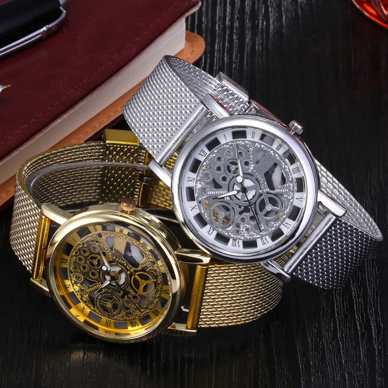 Модные полые Кварцевые часы роскошные серебряные и золотые стальные часы для мужчин и женщин унисекс Hombre кварцевые наручные часы Часы Ретро Relogio