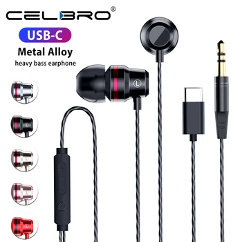 

Wired Earphone Type C Bass Stereo Earbuds Sport Earphones USB-C Headset with Mic Volume Control Earbud 3.5mm Jack Mobile Phone