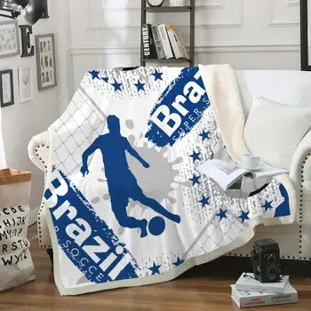 

Soccer Ball Sherpa Fleece Blanket for Kids Sports Thin Quilt Blue Fluffy Blanket Teens Plush Throw Blanket Football Dropship