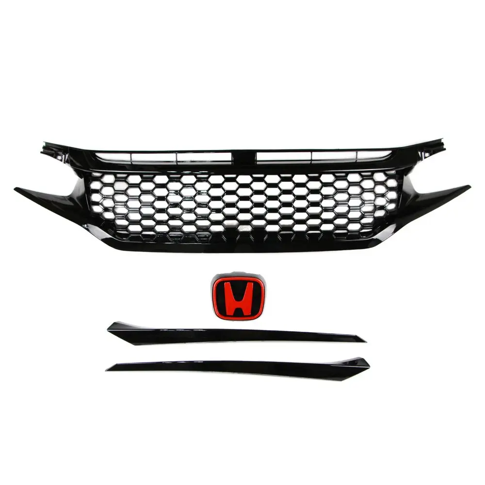 

Front Bumper Grille for Honda Civic 2016 2017 2018 Honeycomb Mesh Grill Glossy Black Hood