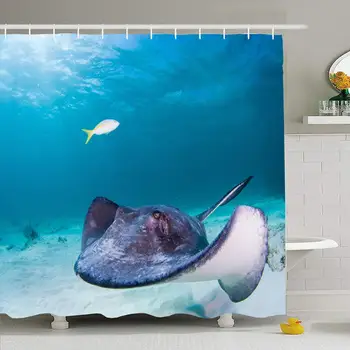 

Shower Curtain Set with Hooks 66x72 Southern Stingray Glides Through Shallow Dive Blue Attraction Ray at Animals Wildlife Diver