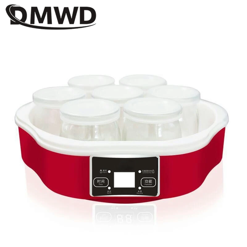 DMWD Automatic Yogurt Machine With Glass Cups Stainless Steel Liner Natto Rice Wine Maker Wth Digital Panel DIY Yogurt Tools EU
