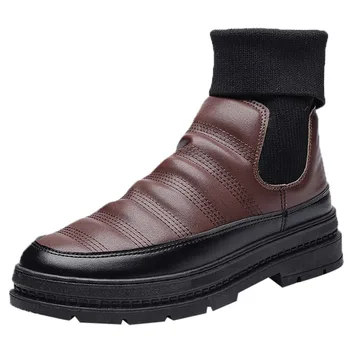 

Men leather moccasins mens shoes genuine Winter Men's Waterproof Keep Warm Shoes Wear Resistant Thick bottom Martin Boots #G3