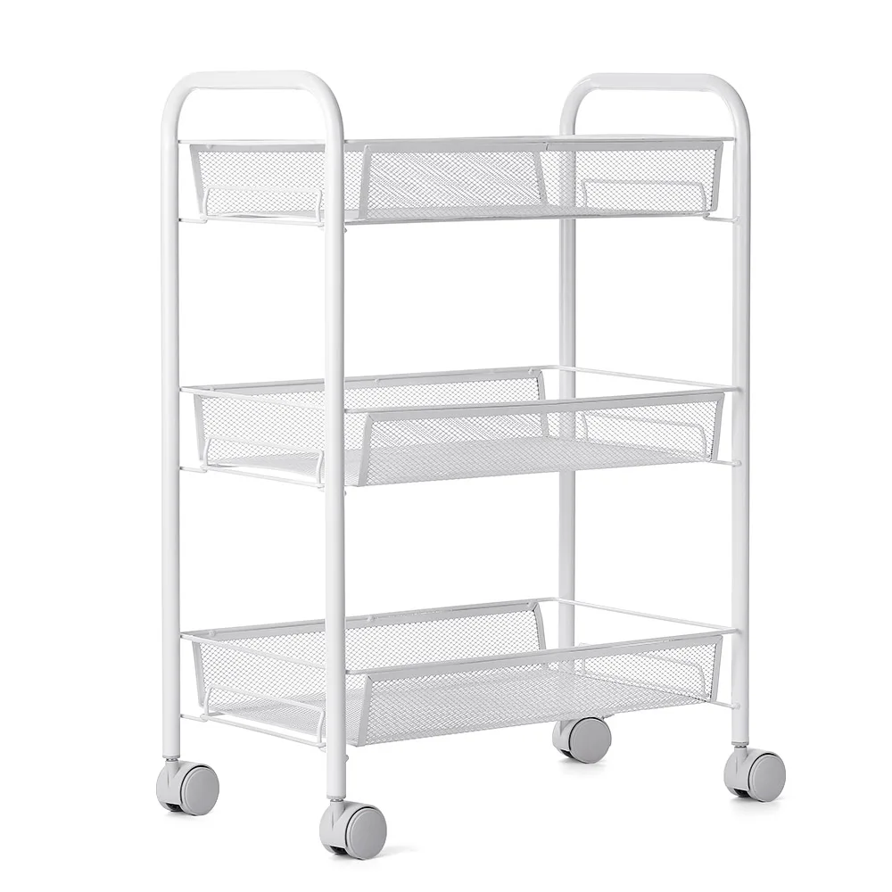 

Hot New Multifunctional 3-Tier Storage Rack Mesh Wire Rolling Cart Kitchen Bedroom Bathroom Living Storage Rack Organizer