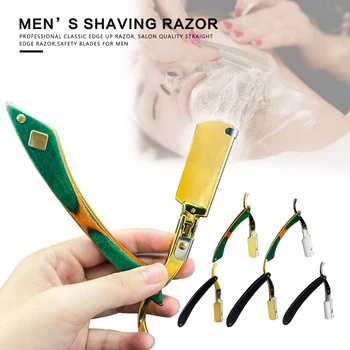 

Newest Foldable Manual Shaver For Men Safety Sharp Straight Edge Barber Razors Wooden Handle Stainless Steel Shaving Knife Body