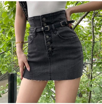

Sexy Womens High Waist Button Front A Line Denim Mini Skirt Preppy Style Girls Short Jean