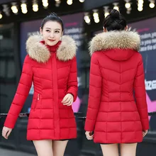 Осень и зима, стиль, хлопковая стеганая одежда, женская, средней длины, приталенная, с капюшоном, большой меховой воротник, толстая, теплая, большой размер