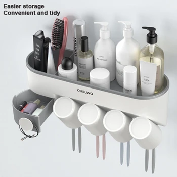 

Bathroom Accessories Set Toothbrush Holder Automatic Toothpaste Dispenser Holder Toothbrush Wall Mount Rack Bathroom Tools Set