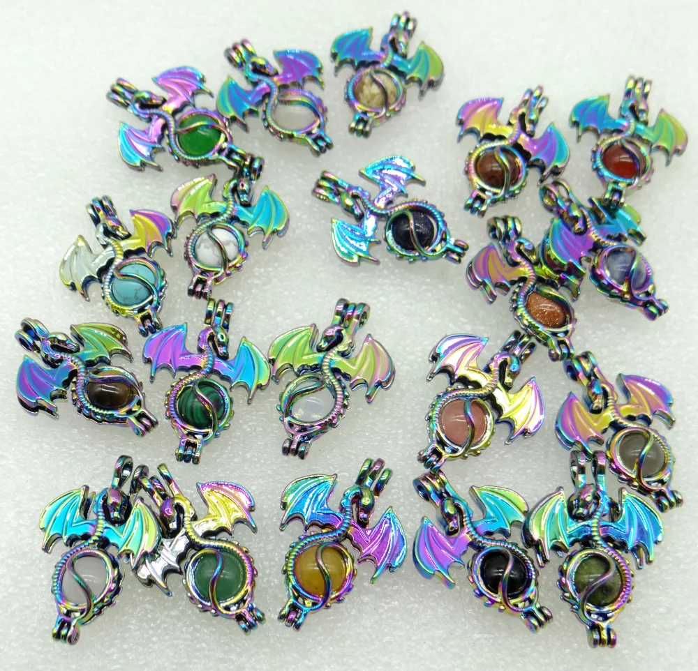 

woman Natural Stone aventurine Quartz Crystal amethyst Lucky bead Titanium Dragon Pendant for Diy Jewelry Making necklace10PC