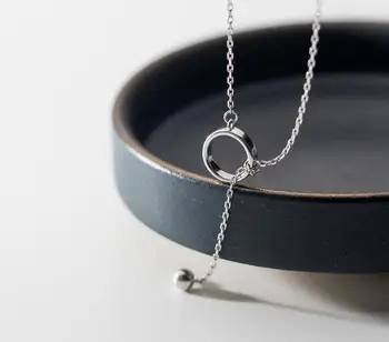 

NEW 100% real Silver 925 Fine Jewelry Open Circle &Polished Lucky Ball pendant "Y" Lariat Necklace GTLX2016