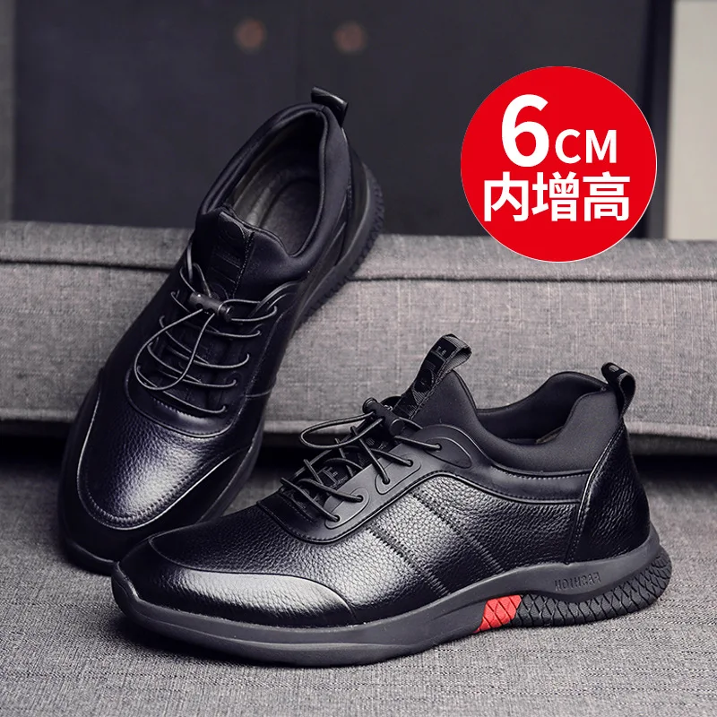 

Men 6cm Elevator Leather Shoes Korean-style Sports Casual Shoes Men Shoes Lace-up Soft-Sole Versatile Trendy Shoes