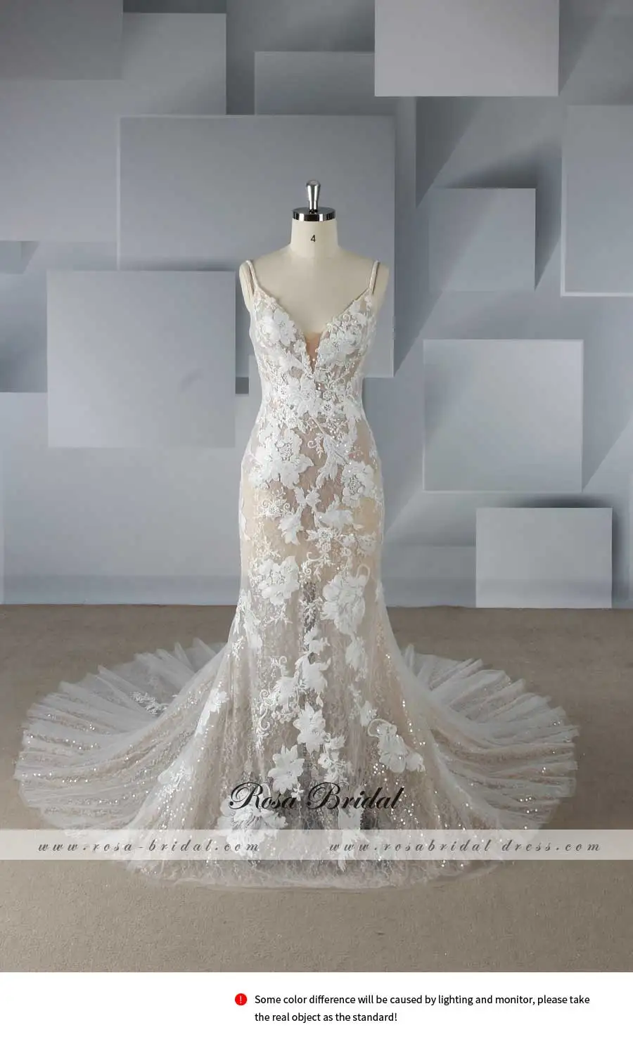 Rosabridal mermaid wedding dress Modern style V-neckline backless bridal gown
