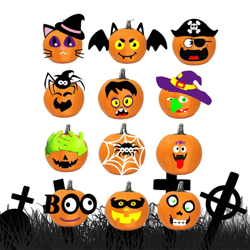 

1 Set 12pcs Grimace Sticker 12 Expressions Pumpkin Grimace Sticker With 10pcs 11.4cm Ice Cream Slices Trick Or Treat Party Decor