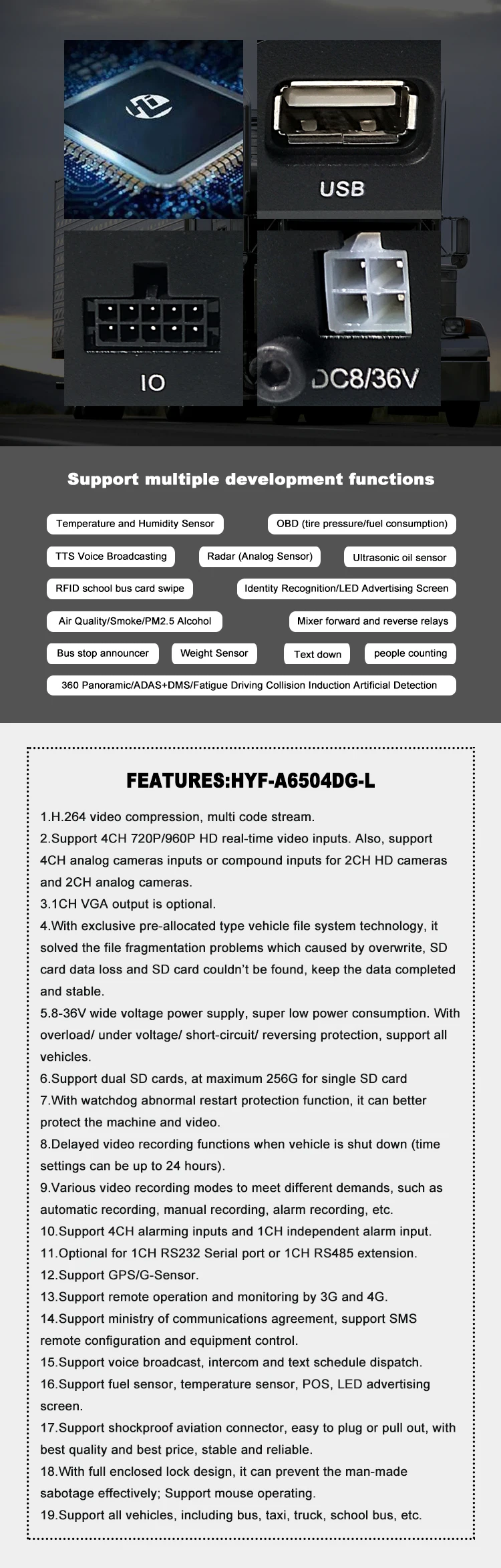 HYFMDVR 720 P/960 P 4CH AHD 4G gps MDVR CMSV6 платформа наблюдения полуприцеп/такси/автобус