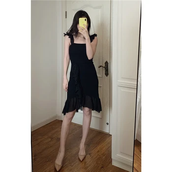 

Women Dress 2020 Spring and Summer Sleeveless Lace-trimmed Sexy Knit Dress