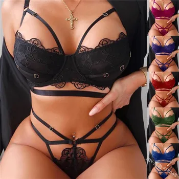 

2020 Womens Ladies Sexy Bodydoll Lingerie G-String Lace Bra Thongs Underwear Nightwear Sleepwear Female Exotic Sets 6 Colors