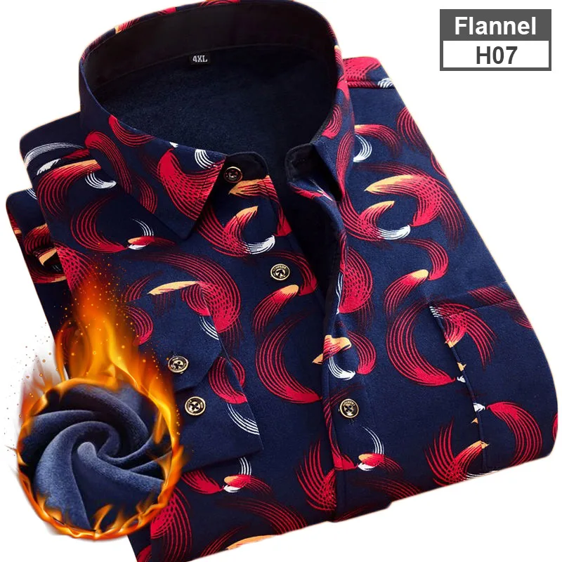 H07-Flannel NIGRITY Новая мужская клетчатая теплая рубашка с длинным рукавом с подкладкой из плотного флиса модная мягкая Повседневная фланелевая рубашка удобного размера плюс L-4XL - Цвет: H07-Flannel