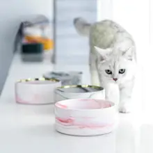 Techome Классическая стильная домашняя керамическая чаша для домашних животных высокого качества мраморные миски для кошек миска для еды кошки собаки кормушки с деревянной рамой