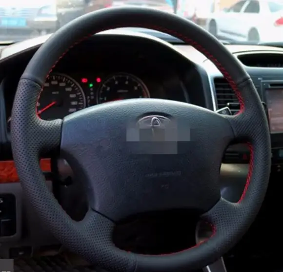 Пришивные натуральная кожа чехол рулевого колеса автомобиля для Toyota Land Cruiser Prado 120