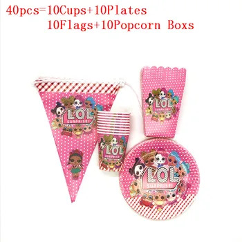 

Surprise Dolls Theme 40pcs/80pcs/lot Girl Birthday Party Baby Shower Paper Cup Plate Flag Festival Popcorn Box Supply