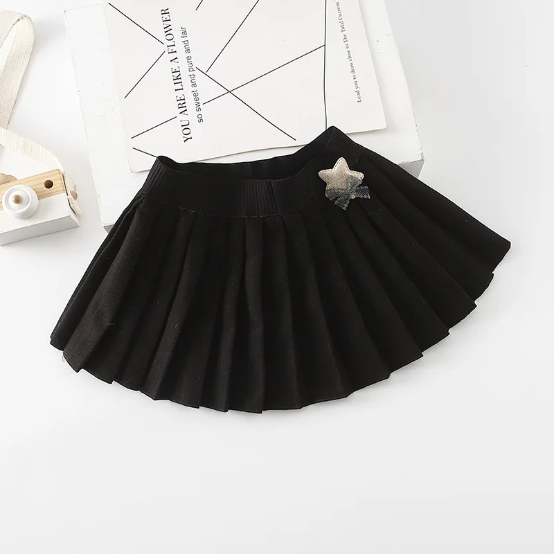 Chifuna/Новая От 3 до 10 лет однотонная плиссированная юбка из шерсти Модные осенние юбки для девочек; Детская Юбка стильная праздничная одежда для девочек - Цвет: Черный