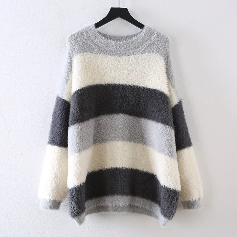 

2019 New Style WOMEN'S Dress Faux Mink Cashmere WOMEN'S Sweater Fall And Winter Clothes Loose Outer Wear Base Sweater Underwear