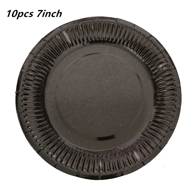 

10pcs/pack black theme paper plates solid black theme plates black theme disposable dishes birthday party decorations