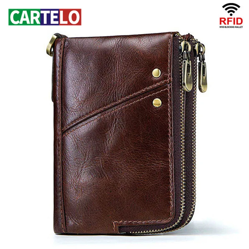 

CARTELO leather men's wallet, multi-card position multi-function double zipper vertical wallet, fashion casual coin purse