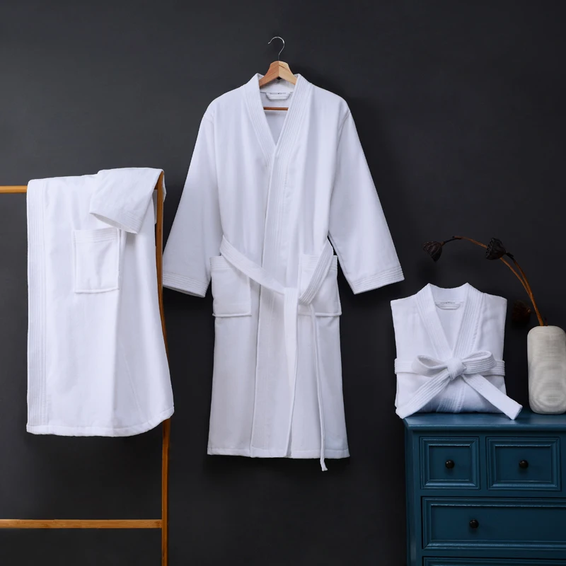 Bathrobe Men White 100% Cotton Men's Robe Couple's Nightgown Thickened Kimono Men Towel Fleece Pajamas Home Wear Bath Robe