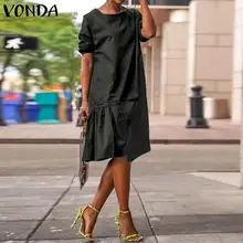 VONDA Offic Ladies Elegant Dress Women Knee-Length Dress Summer Sundress Casual Loose Half Sleeve Vestidos Plus Size S-5xl