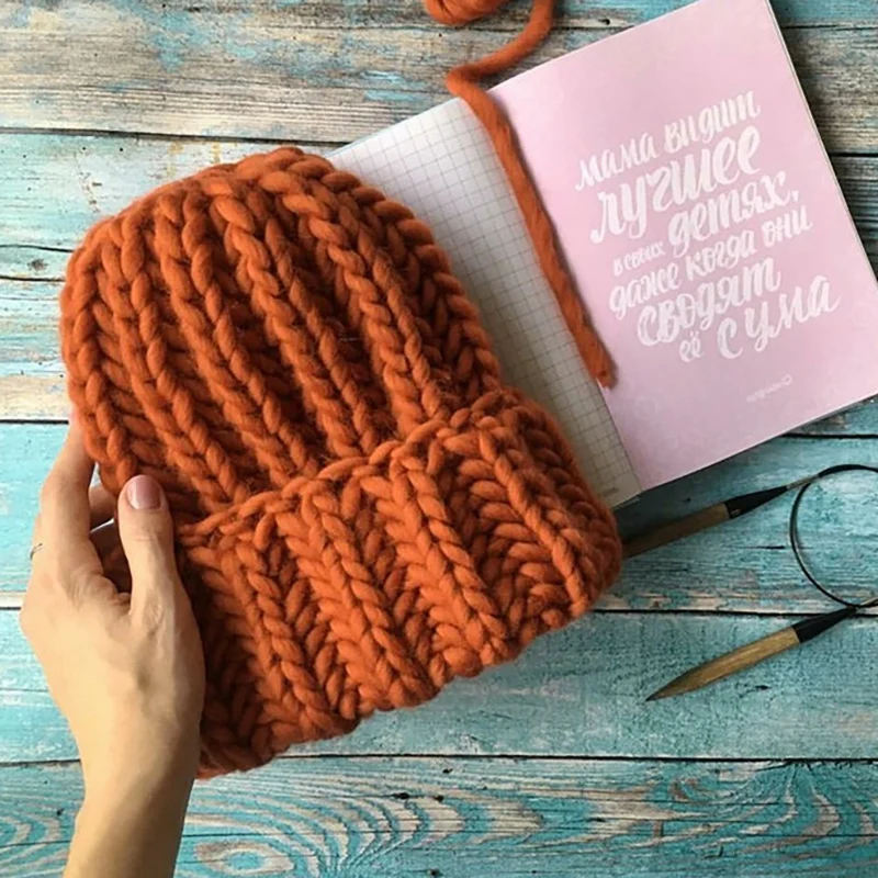 Women Winter Knitted Beanies Hat Thick Soft Warm Coarse Large Knitted Solid Hat Female Bonnet Beanies Hat Cap