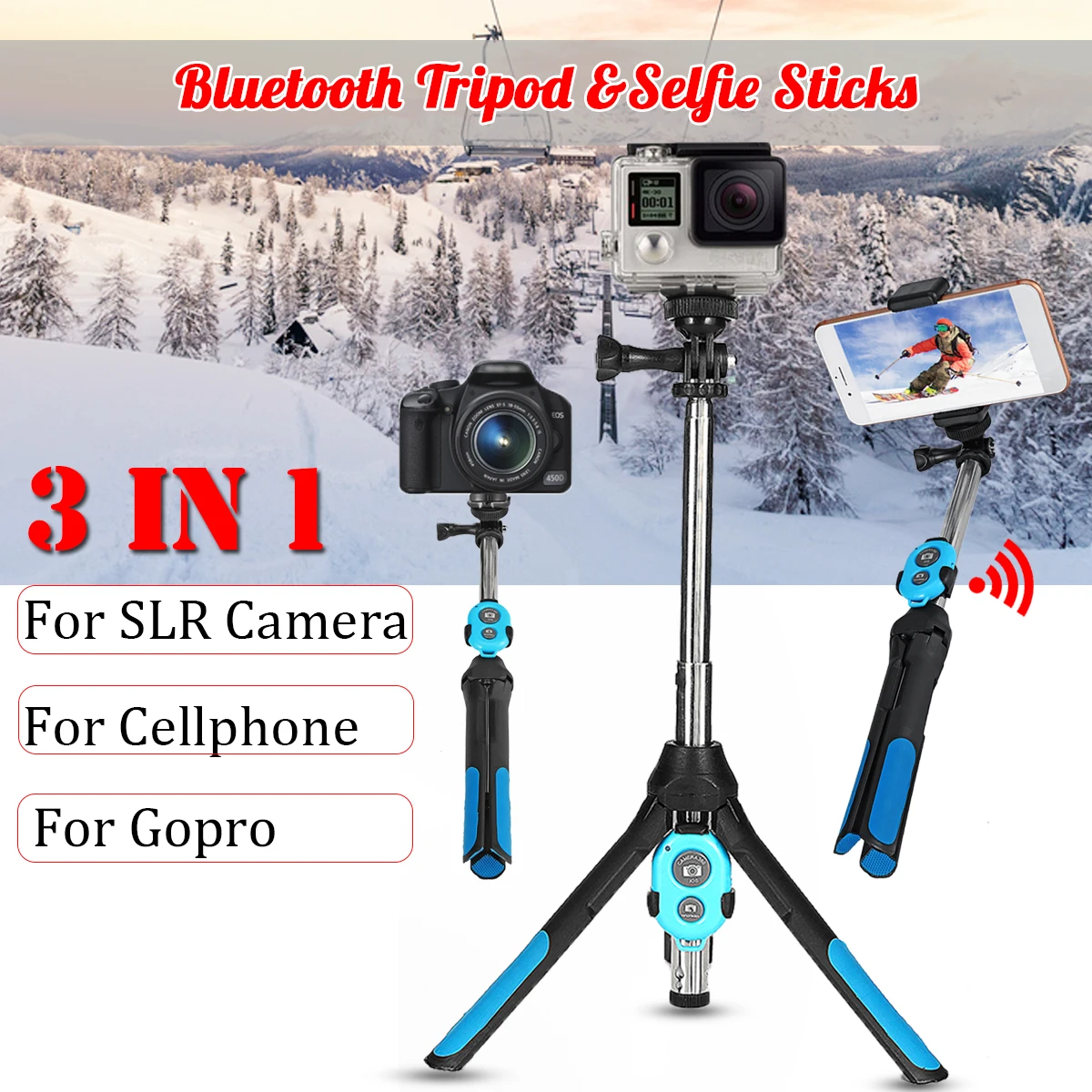 3 в 1 Складная bluetooth селфи палка штатив подставка для Gopro с пультом дистанционного