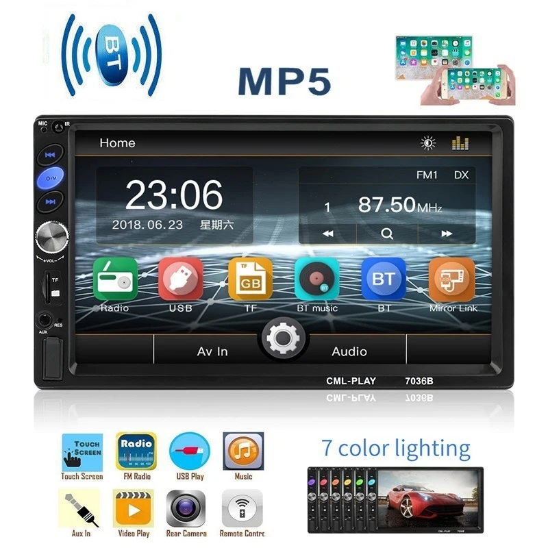 2Din Автомагнитола 7 дюймов пресс Android плеер с Bluetooth сабвуфером MP5 плеер Радио Bluetooth магнитофон с заднего вида
