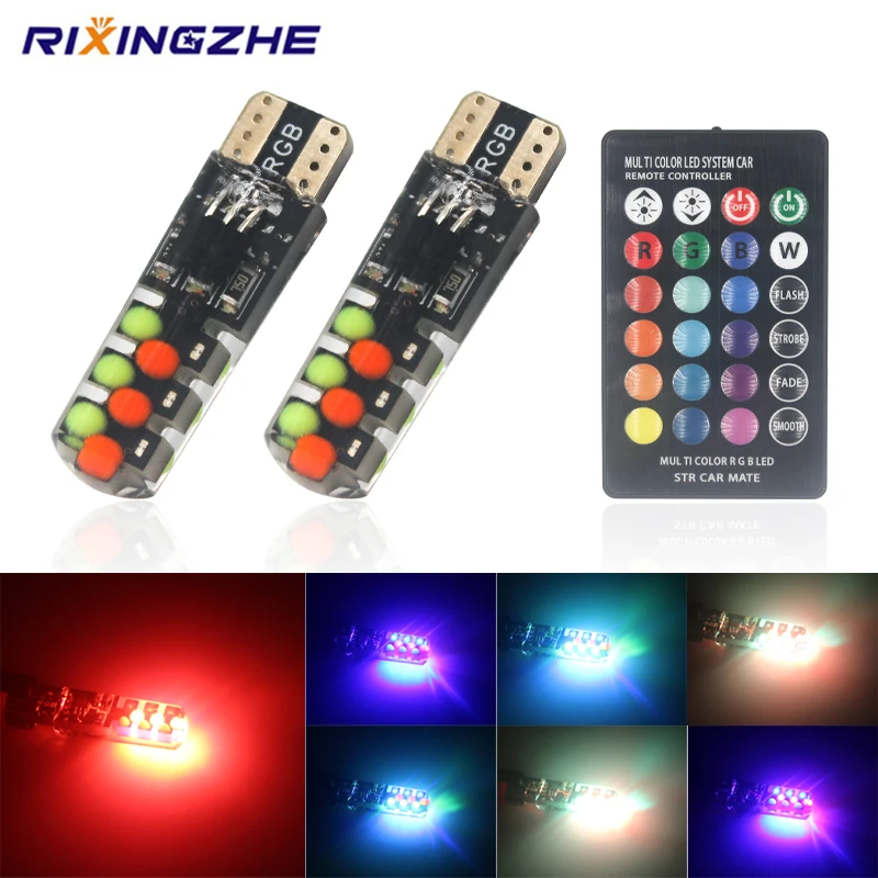 

RXZ T10 RGB W5W LED RGB COB 194 168 Colorful Multi-Mode Auto Side Light Bulbs with Remote Controller With Remote Controller