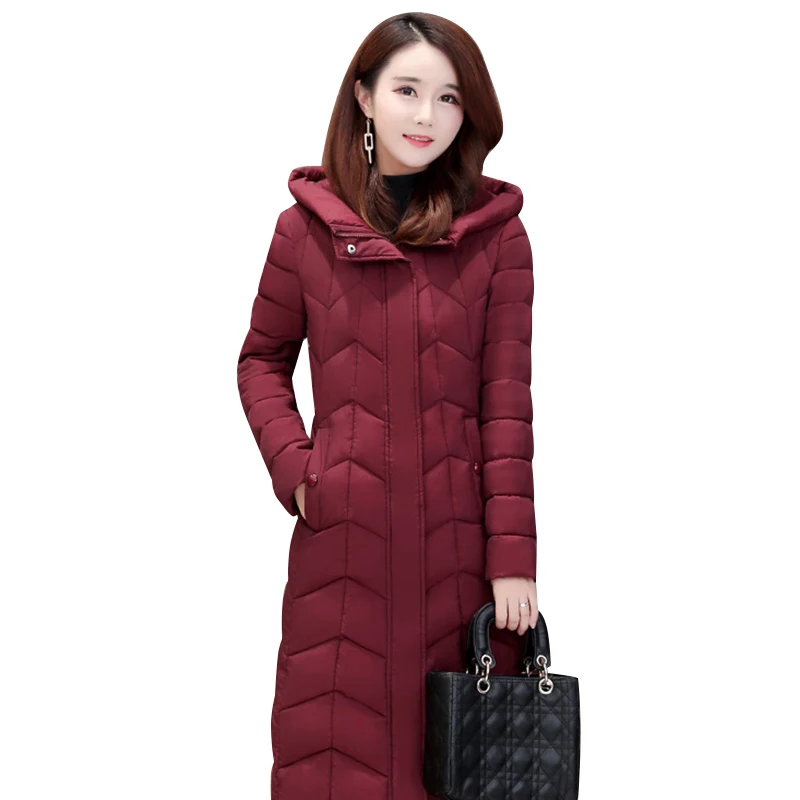 

Winter Mother Women Hooded Jacket Slim Parkas Thick Warm Down cotton Long Overcoat Coat Large size Casual Female Jackets