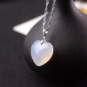 

Natural White Agate Chalcedony Jade Love Pendant Necklace Fashion Charm Jewelry Carved Amulet Luck Gifts for Women Men