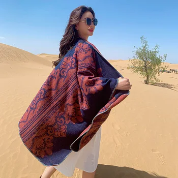

New Autumn/Winter Shawl Fashion Poncho Women Scarf for Lady Luxury Blanket Cashmere Scarves Warm Pashmina Wholesale Cape