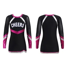 

#4-14 Kids Girls Cheerleading Dance Dress Long Sleeve O-Neck Imitation Diamond Letter Print Mesh Patchwork Dress Jazz Dancewear